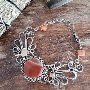 wire chain natural orange boho gemstone bracelet